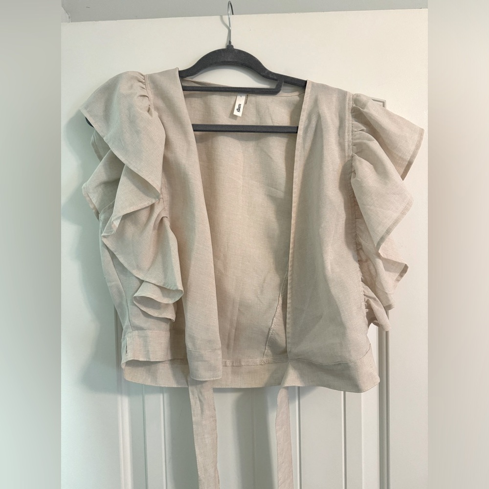 glam tie front tan blouse